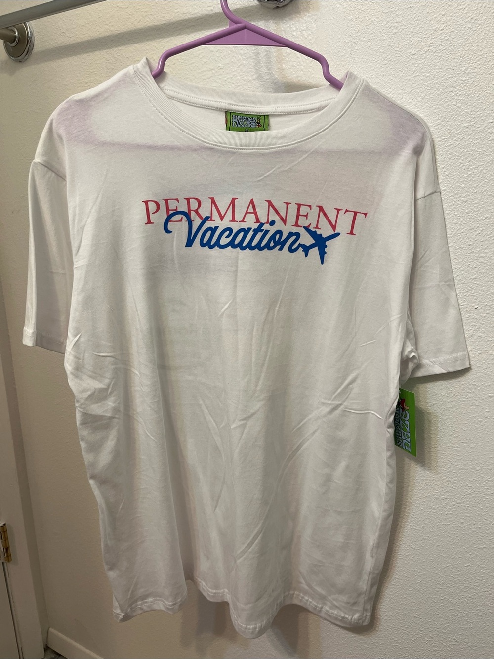 Permanent Vacation Graphic Tee - White with Red & Blue Print